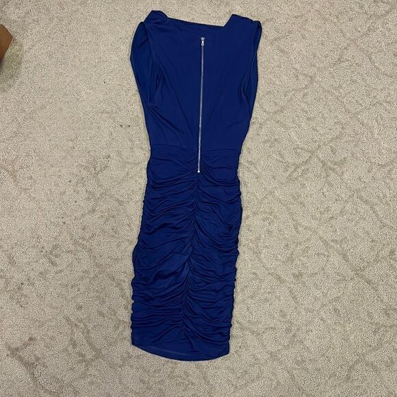 Alice + Olivia Women XS Stretchy Cowl Neck Form fitting Navy Blue Cocktail Dress - Picture 15 of 16